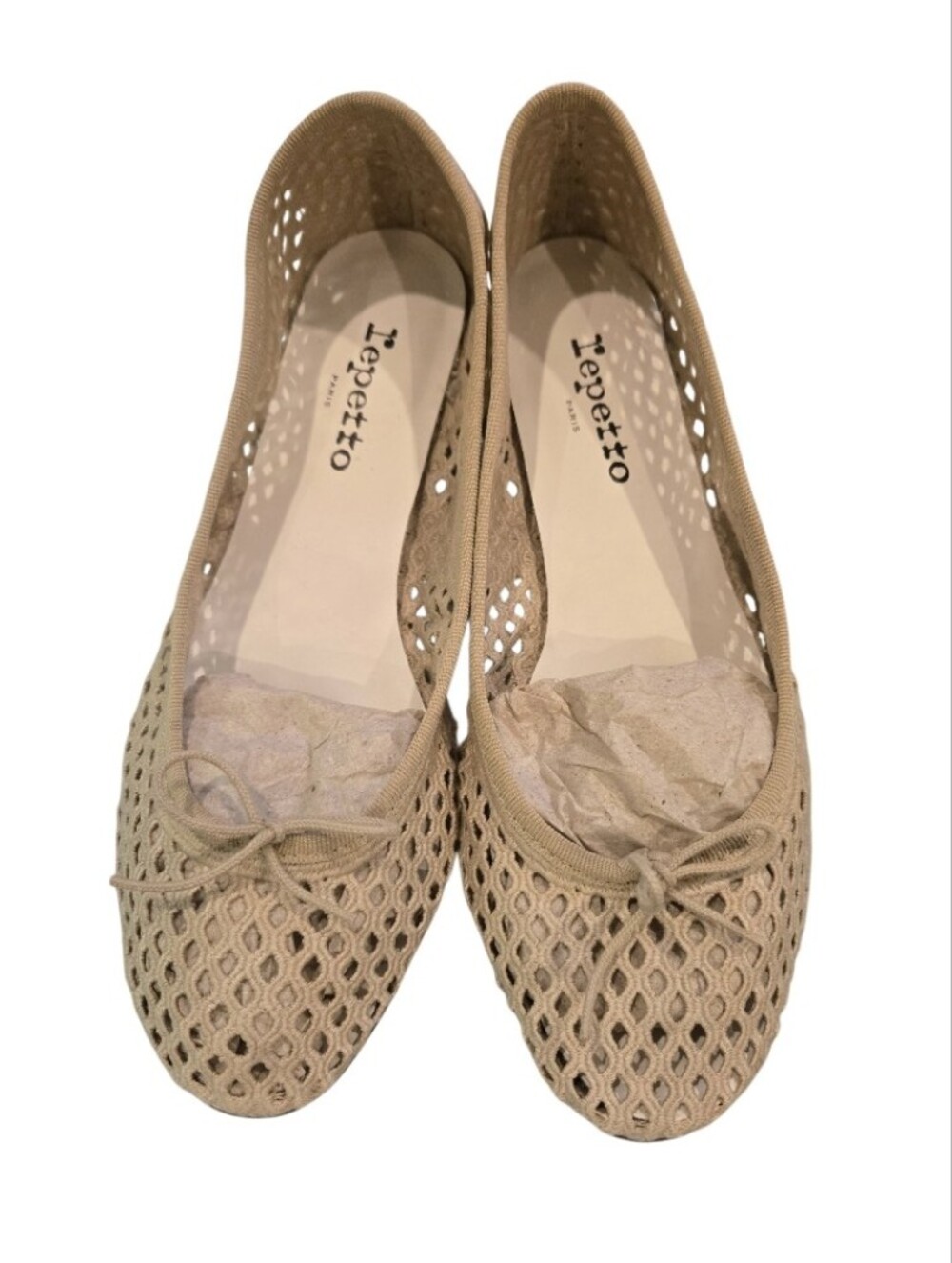 Repetto Beige Laser-Cut Bow Ballet Flats Sz 39.5 Eur